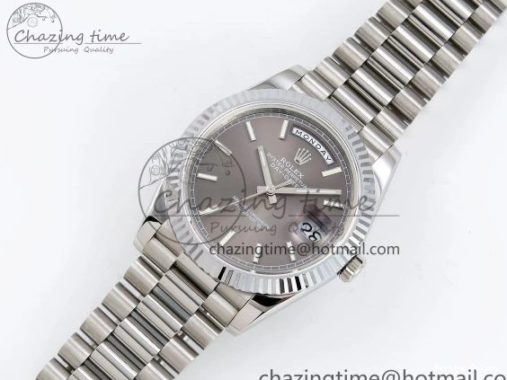 0516 FreshLook DayDate 40 SS JDF 904L Steel Gray Stick Dial on President Bracelet VR3255 V3 (Gain Weight) 1446